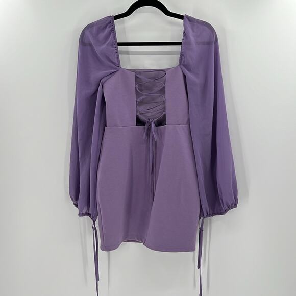 Lulus Delightful Love Lavender Lace Up Balloon Sleeve Mini Dress - Small - NWOT - Picture 9 of 10